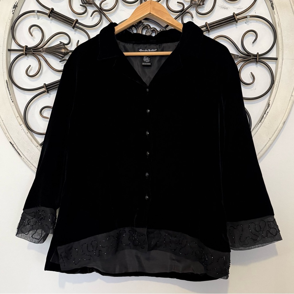 Alexandra Bartlett Velvet Jacket Embellished Beaded Trim Black Women’s L - Picture 7 of 8